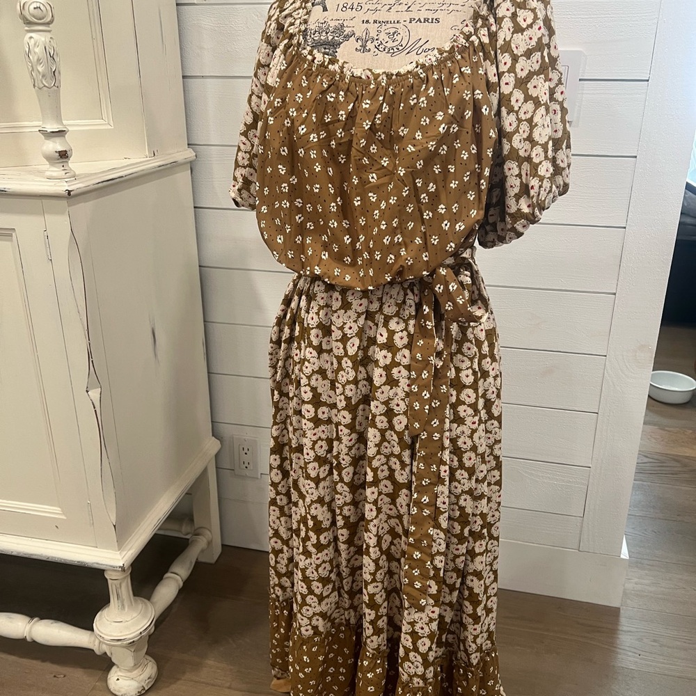 Roolee Mustard and Cream Floral Dress